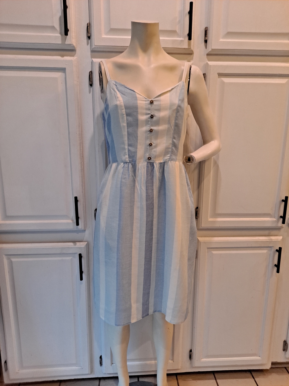 Joie Blue White Striped Spaghetti Strap Cotton Sundress Lined Pockets Fresh Airy
